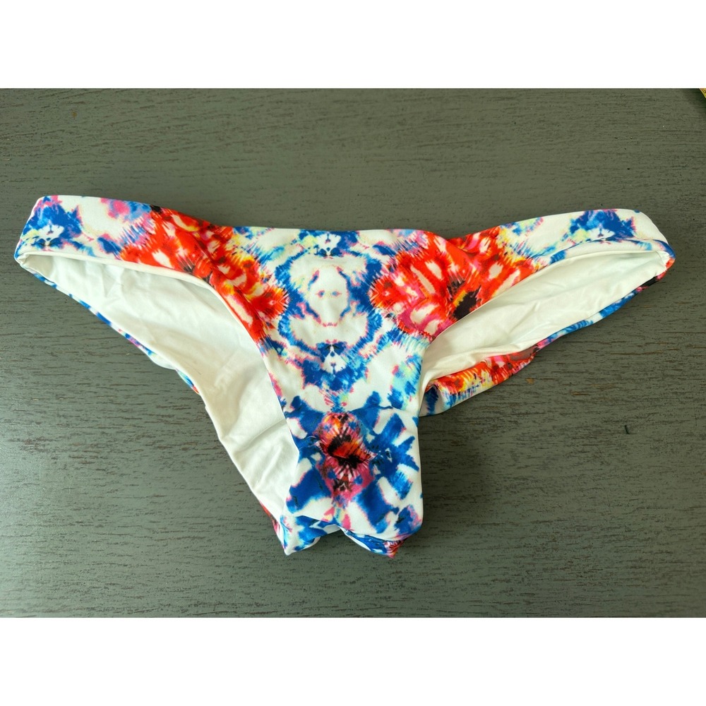 L*Space Bitsy Cut Bikini Bottoms Tie Dye Ruched Back Blue Red XS NWOT